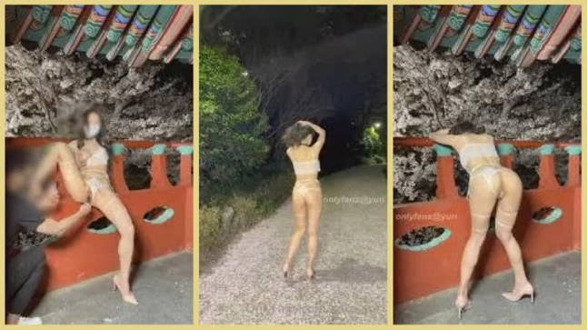 ✿淫娃御姐✿完美身材究极蜜臀女神樱花外景情趣蕾丝露出后入极品蜜臀内射鲜鲍吐汁淫靡观光台