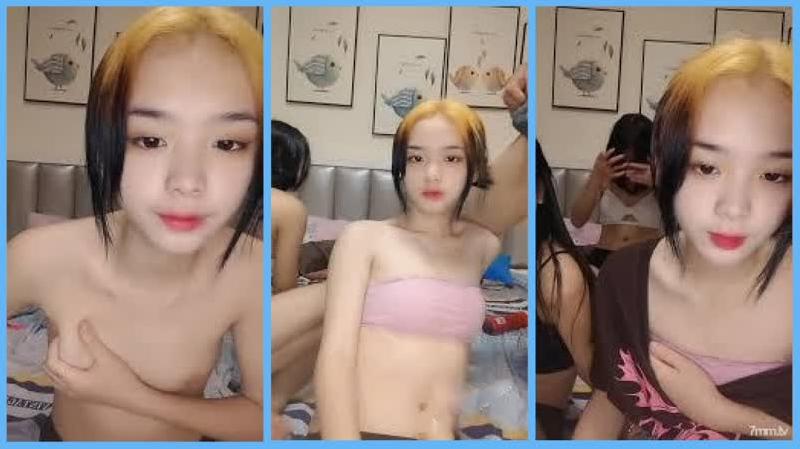 【多人开炮】七彩女神『18岁』美女新发型登场伙伴们猛烈操内射全白浆