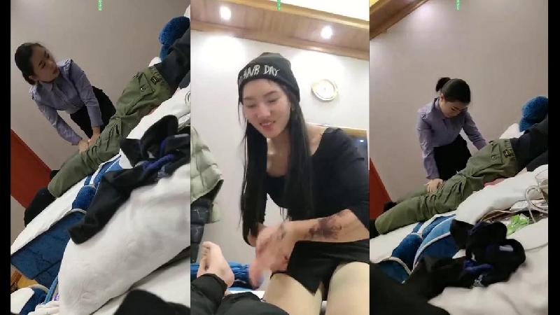 小哥出差晚上去洗腳城放松沒想到進來的妹子太清純漂亮了腿也好看索性幫她按腿試探摸著絲襪美腿人也忍不住 